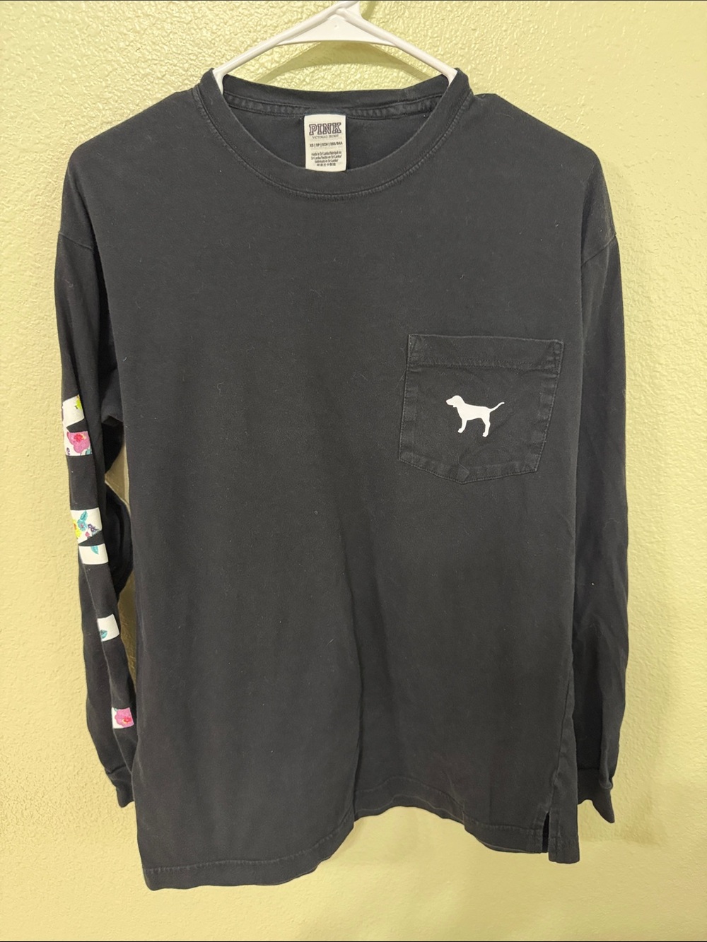PINK Victoria's Secret Black Long Sleeve Pocket Tee with Dog Logo